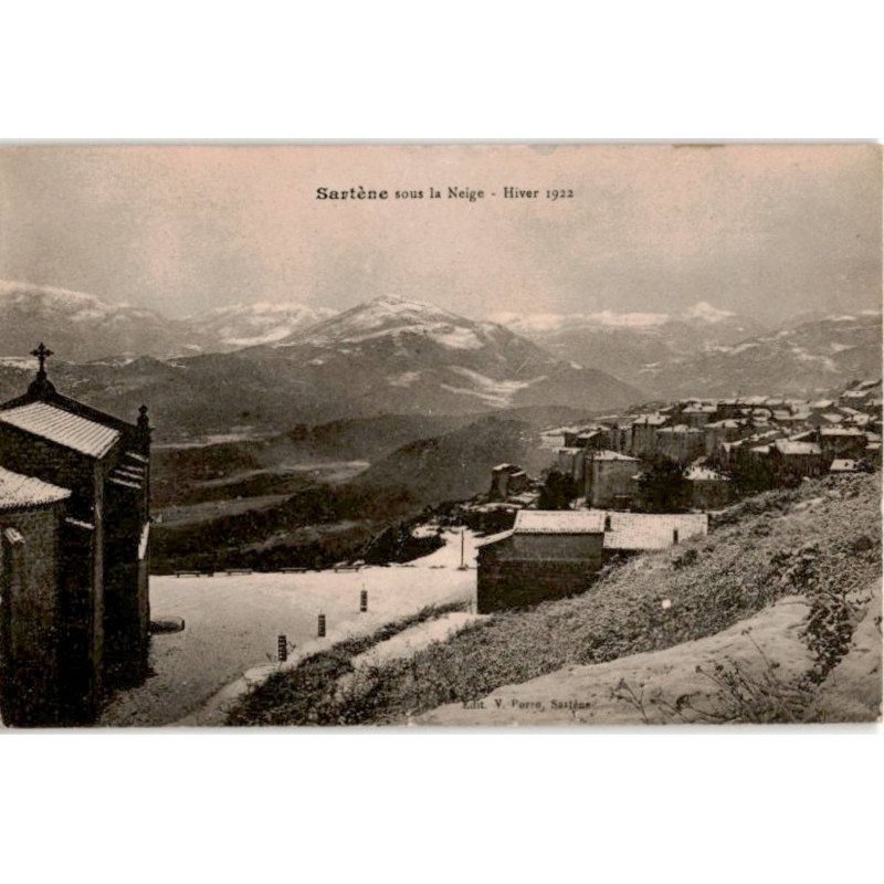 CORSE: sartène, sous la neige hiver 1922 - très bon état