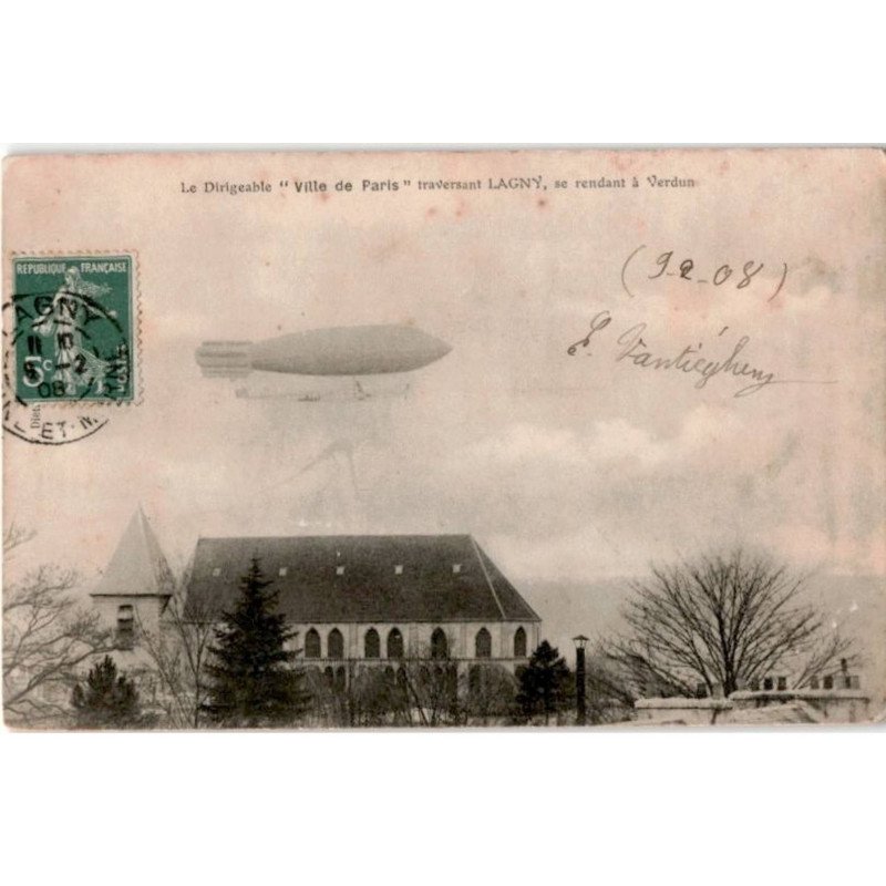 LAGNY: le dirigeable "ville de paris" traversant lagny, se rendant à verdun - état