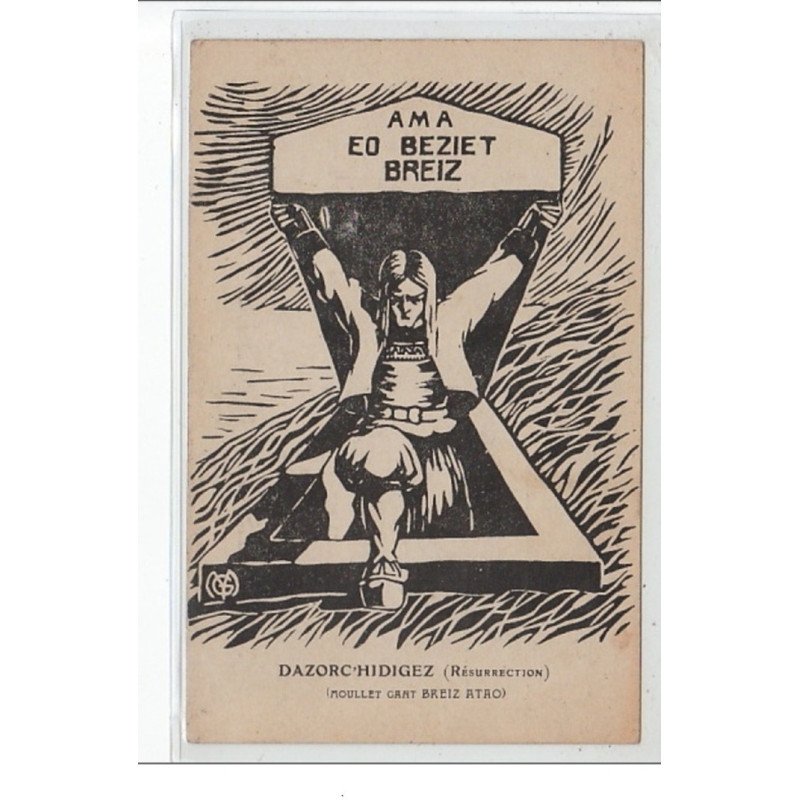 Carte de propagande Bretonne : """"Ici est enterrée la Bretagne"""" - très bon état