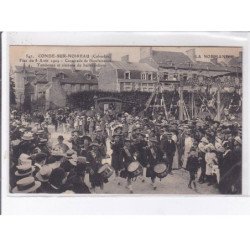 CONDE-sur-NOIREAU: fête du 8 août 1909 cavalcade de bienfaisance le char du laboureur, 12 CPA - très bon état