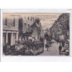 CONDE-sur-NOIREAU: fête du 8 août 1909 cavalcade de bienfaisance le char du laboureur, 12 CPA - très bon état