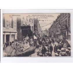 CONDE-sur-NOIREAU: fête du 8 août 1909 cavalcade de bienfaisance le char du laboureur, 12 CPA - très bon état