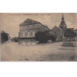 DOMMARTIN le Saint Père : la mairie et l'église vers 1910 - bon état (un petit pli d'angle)