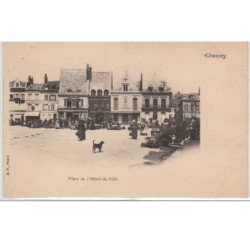 CHAUNY : le marché place de l'hôtel de ville vers 1900 - très bon état
