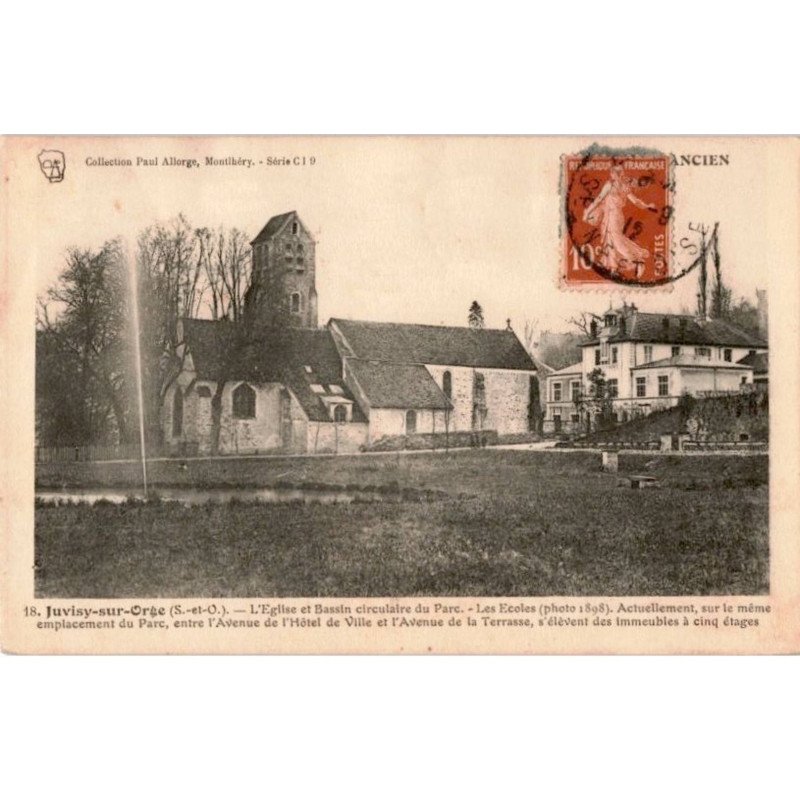 JUVISY-sur-ORGE: l'église et bassin circulaire du parc -  état