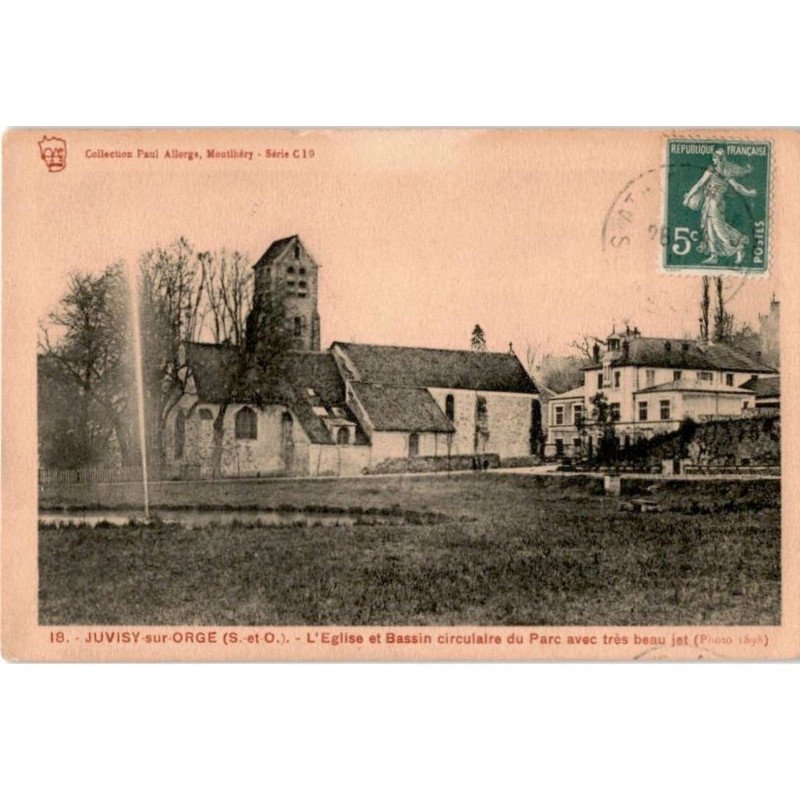 JUVISY-sur-ORGE: l'église et bassin circulaire du parc - bon état