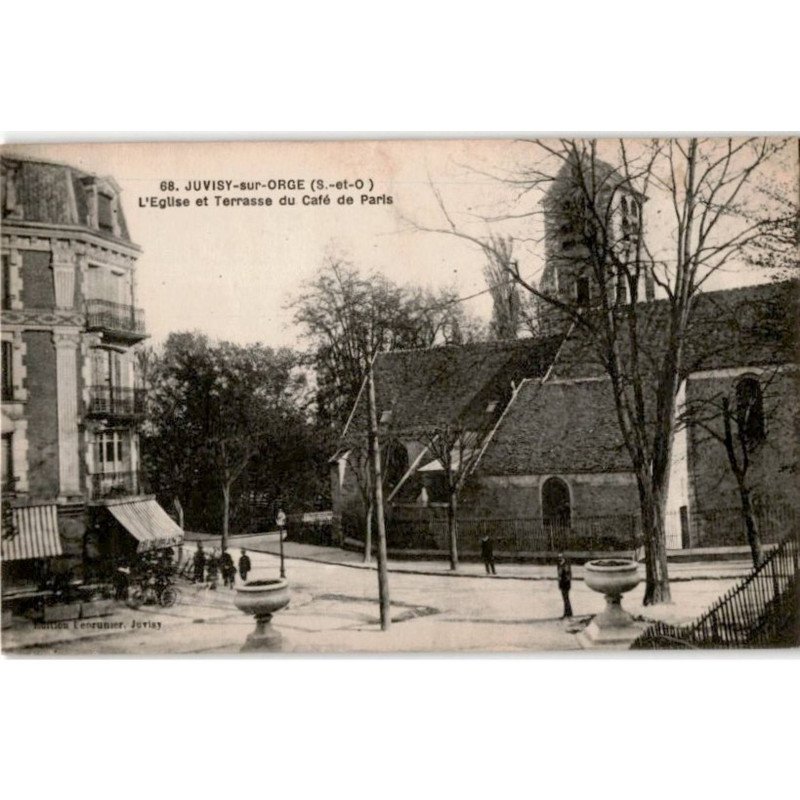 JUVISY-sur-ORGE: l'église et terrasse du café de paris - très bon état