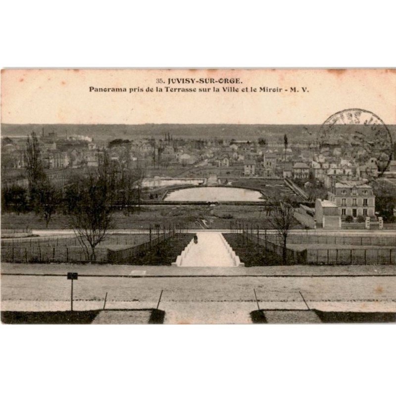 JUVISY-sur-ORGE: panorama pris de la terrasse sur la ville et le miroir -  bon état