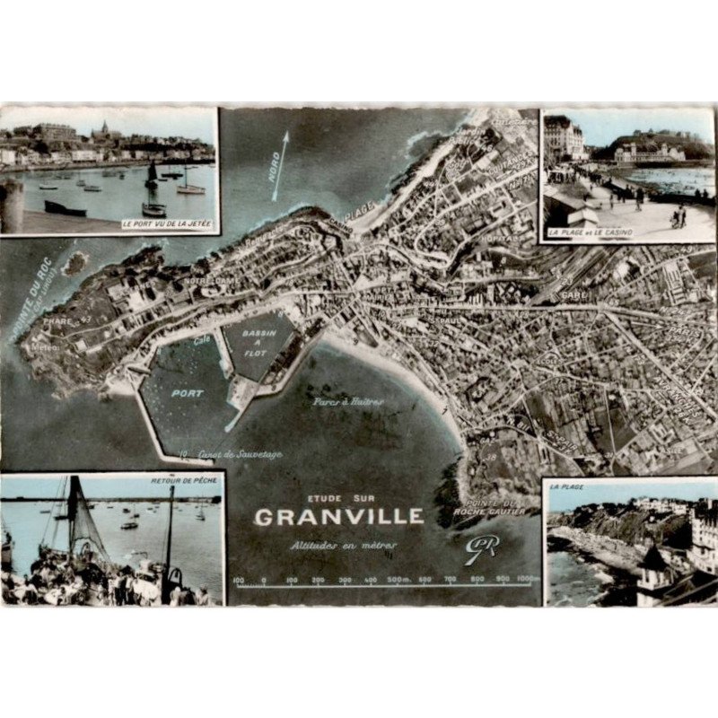 GRANVILLE: vue au-dessus, le port vu de la jetée, retour de pêche, la plage et le casino, la plage - très bon état