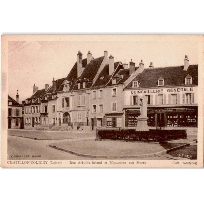 CHATILLON-COLIGNY: rue artistid-briand et monument aux morts - très bon état