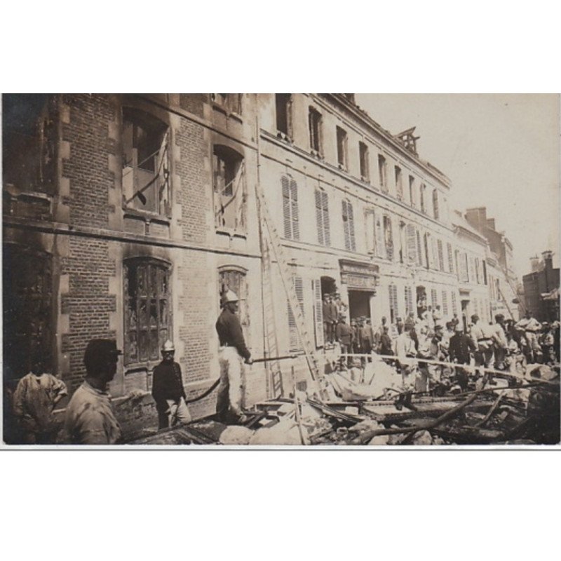 AISNE : SAINT QUENTIN : carte photo de l'incendie des établissements Seret frêres en 1908 - très bon état