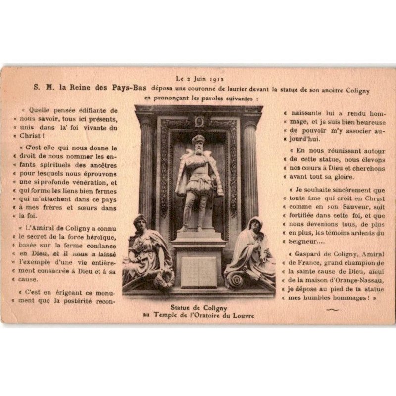 CHATILLON-COLIGNY: statue de coligny au temple de l'oratoire du louvre - très bon état