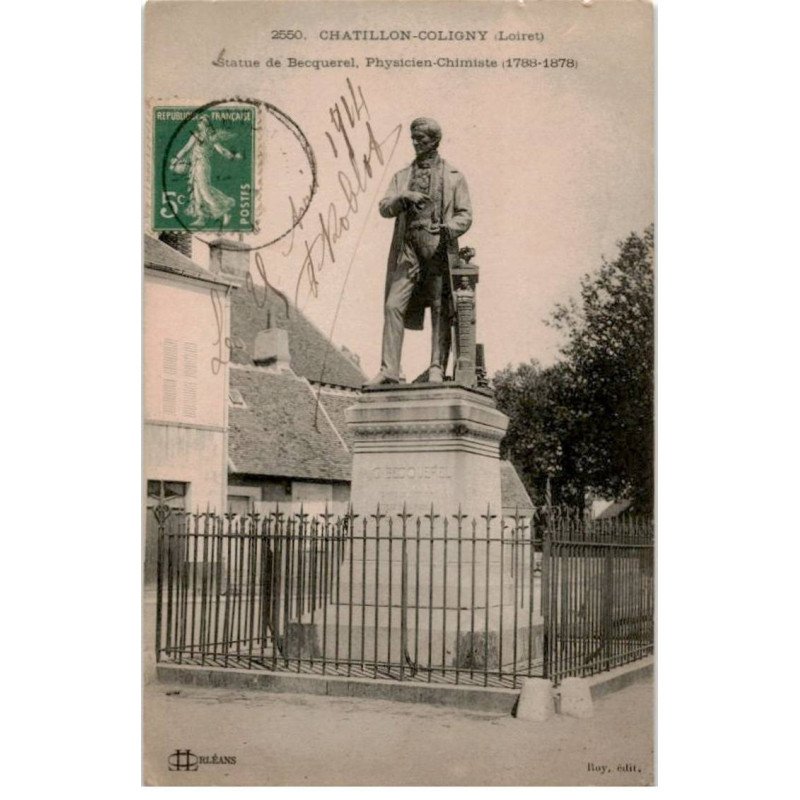 CHATILLON-COLIGNY: statue de becquerel physicien-chimiste 1788-1878 - très bon état