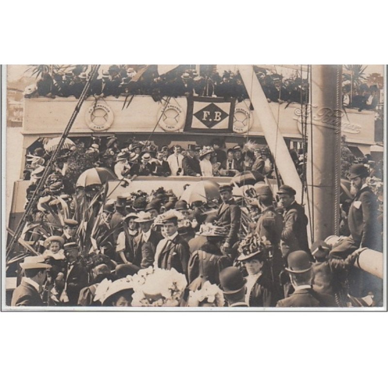 CAEN : carte photo du baptême du bateau S.S. FERNANDE vers 1910 - très bon état