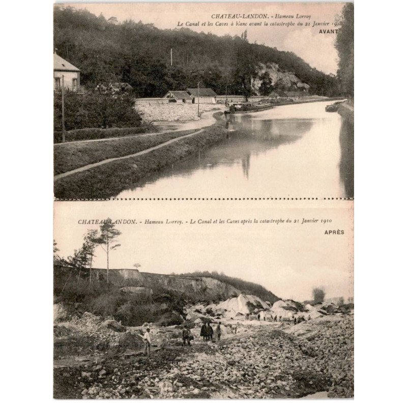LORROY: château-landon le canal et les caves après la catastrophe du 21 janvier 1910 - très bon état