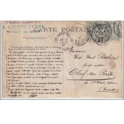 CAEN : carte photo du magasin de sacs et baches CAUVIN-YVOSE vers 1910 - état (un gros plis)