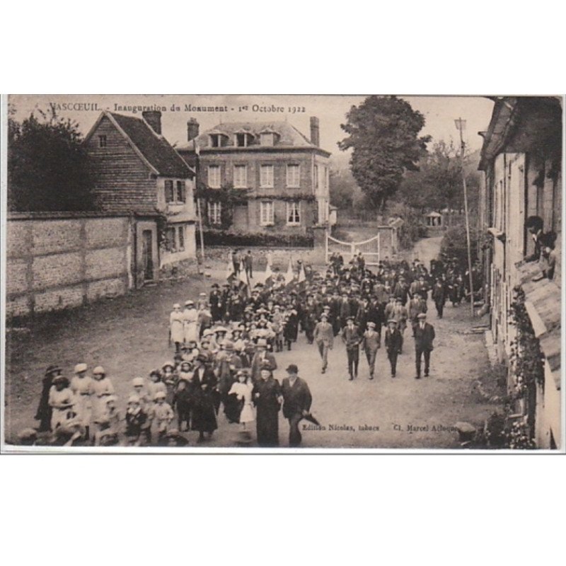 VASCOEUIL : inauguration du monument en 1922 - bon état (timbre décollé au dos)