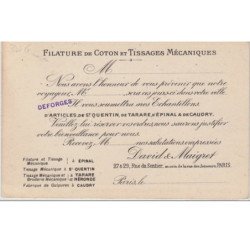 AISNE : SAINT QUENTIN : salle de préparation du Tissage mécanique DAVID et MAIGRET vers 1910 (dos publicitaire) - très b