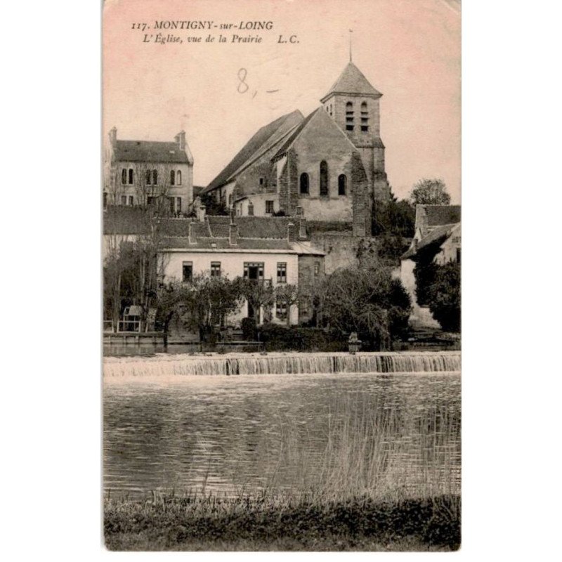 MONTIGNY: l'église vue de la prairie -  état