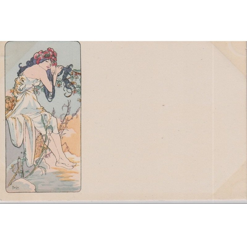 MUCHA Alphonse : série de 4 cartes postales "les Saisons" vers 1900 - bon état (marques d'album)