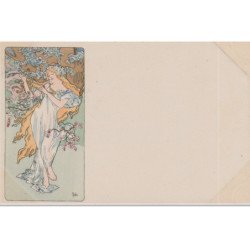 MUCHA Alphonse : série de 4 cartes postales "les Saisons" vers 1900 - bon état (marques d'album)