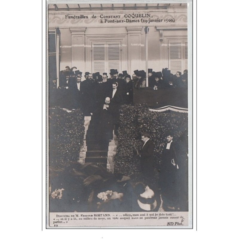 PONT AUX DAMES : Funérailles de Constant Coquelin 29 Janvier 1909 - Discours d'Edmond Rostand - Très bon état