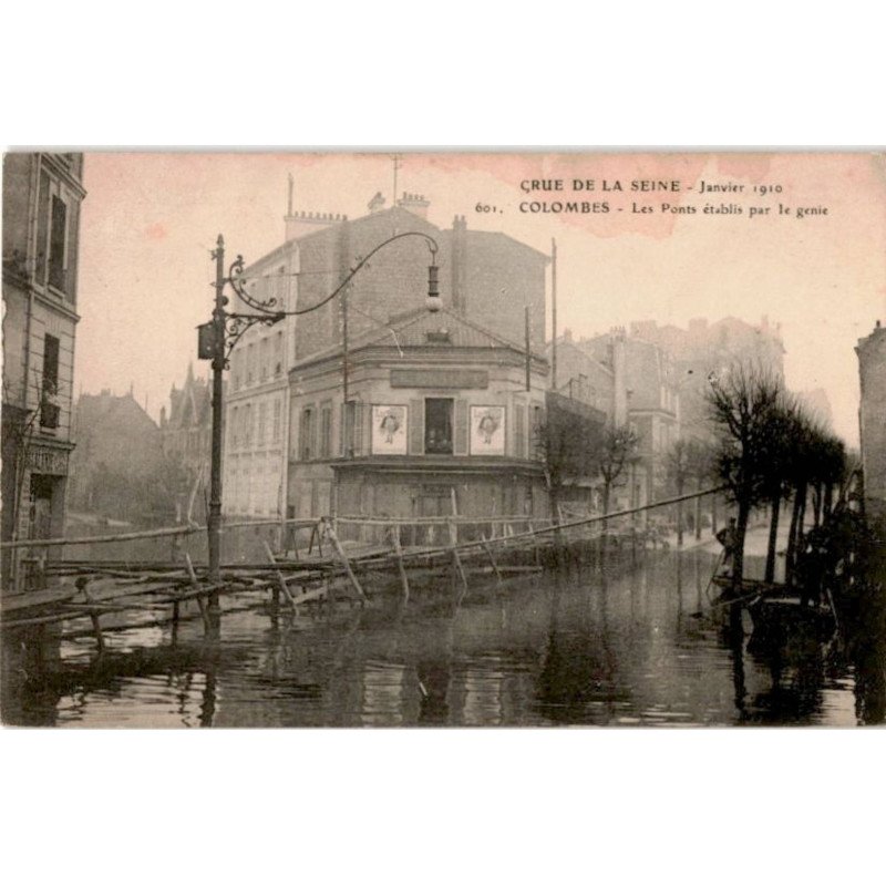 COLOMBES: crue de la seine janvier 1910 les ponts établis par le génie - très bon état