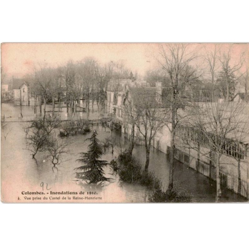 COLOMBES: crue de la seine janvier 1910 lvue prise du castel de la reine-henriette - très bon état