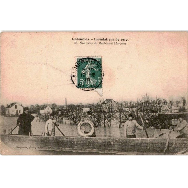 COLOMBES: inondation de 1910 vue prise du boulevard marceau - très bon état