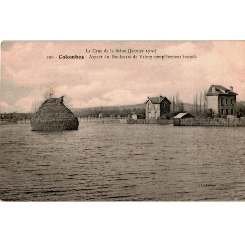 COLOMBES: la crue de la seine janvier 1910 aspect du boulevard de valmy complètement inondé - très bon état