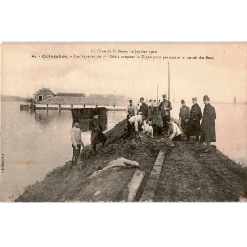 COLOMBES: crue de la seine 30 janvier 1910 les sapeurs du 1er génie coupant la digue -  état