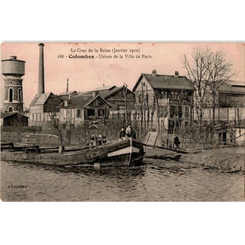 COLOMBES: la crue de la seine janvier 1910 usines de la ville de paris - état