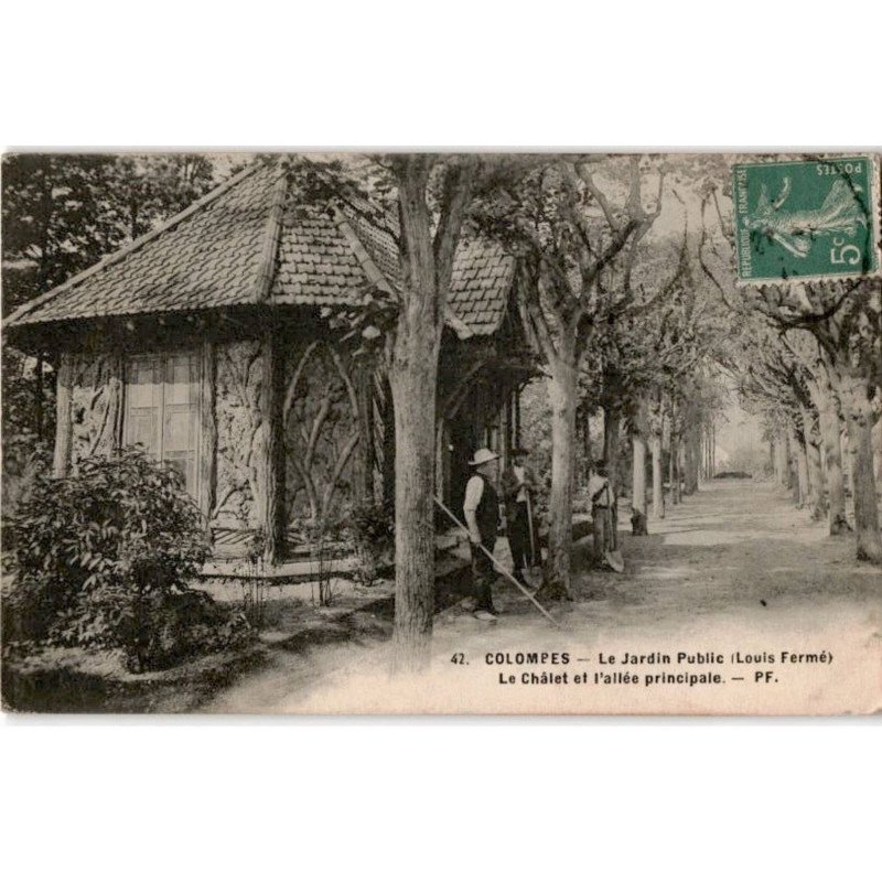 COLOMBES: le jardin public (louis fermé) le châlet et l'allée principale - état