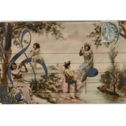 MUSIQUE: personnages sur une partition, artistique - très bon état