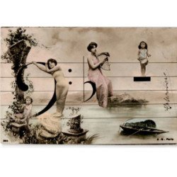 MUSIQUE: personnages sur une partition, artistique - très bon état