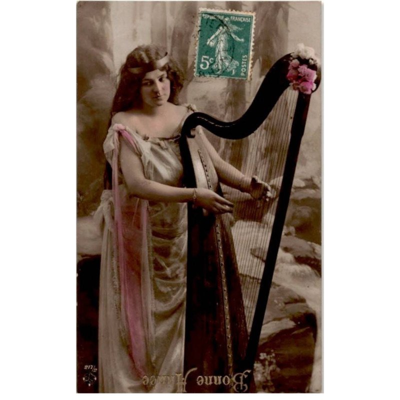 MUSIQUE: femme avec harpe - très bon état
