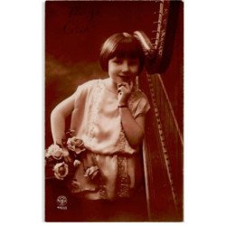 MUSIQUE: jeune fille, harpe - très bon état