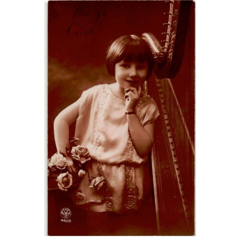 MUSIQUE: jeune fille, harpe - très bon état