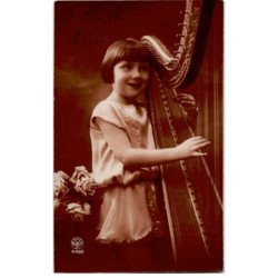 MUSIQUE: jeune fille, harpe - très bon état