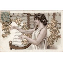 MUSIQUE: femme et instrument de musique - très bon état