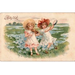 MUSIQUE: amitié, 2 jeunes filles musiciennes - très bon état