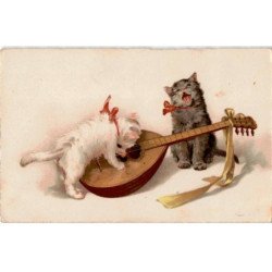 MUSIQUE: bonne année, chatons, instrument de musique - bon état