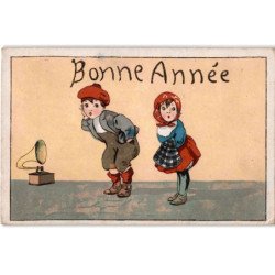MUSIQUE: dessin, bonne année, enfants, gramophone - état