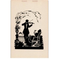 MUSIQUE: flutiste et femme, dessin - très bon état