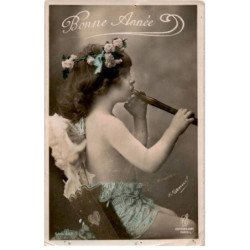 MUSIQUE: bonne année, enfant et flute - état