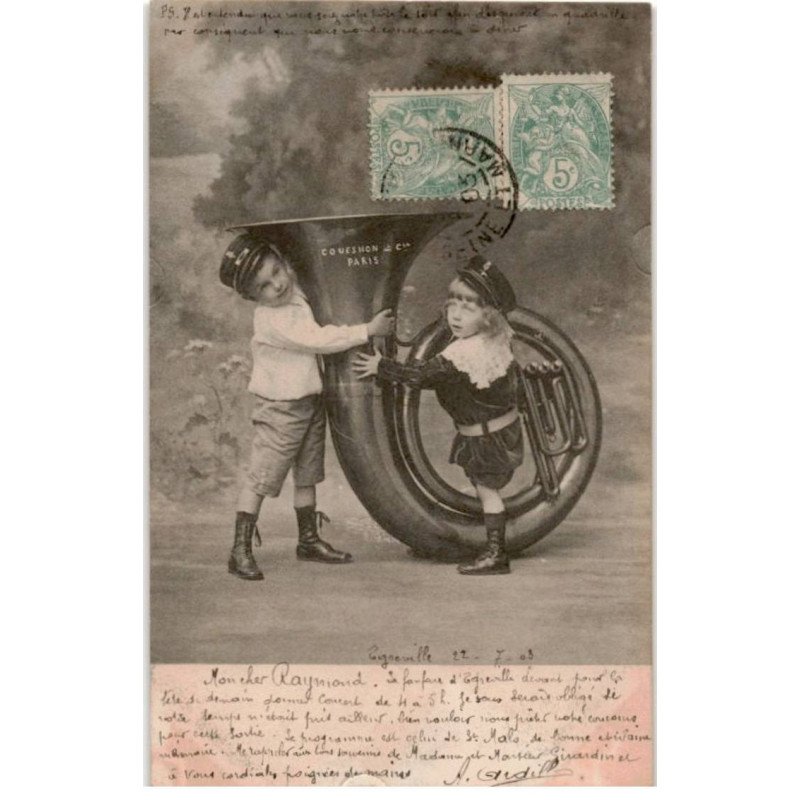MUSIQUE: enfants et instrument à vent, cuivre - très bon état