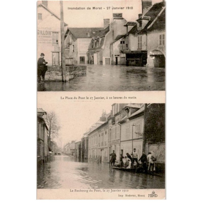 MORET-sur-LOING: inondation de moret 27 janvier 1910 place du pont le faubourg du pont - très bon état