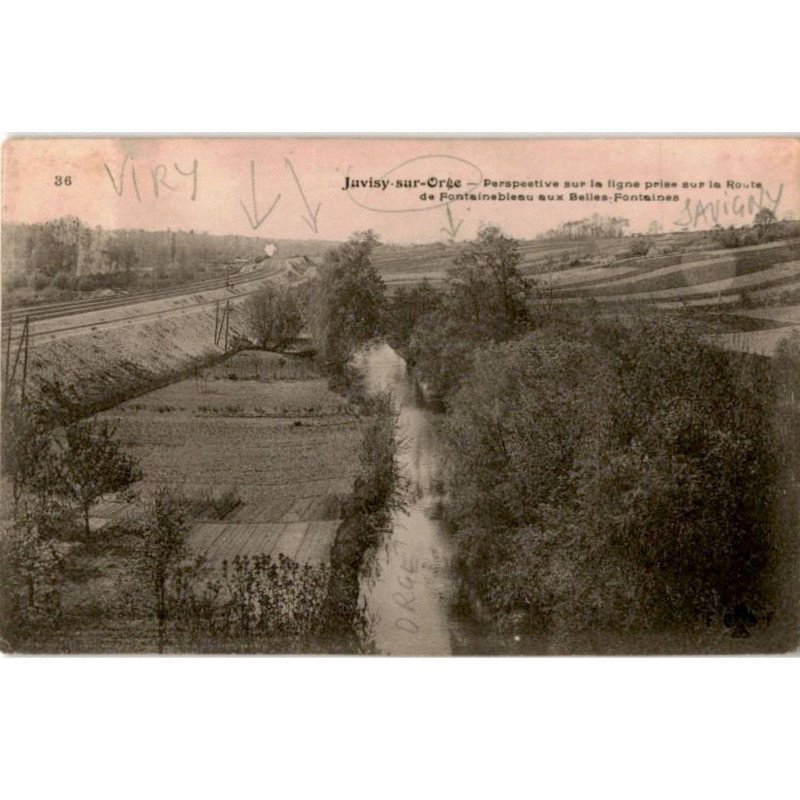 JUVISY-sur-ORGE: perspective sur la ligne prise sur la route de fontainebleau aux belles-fontaines - très bon état