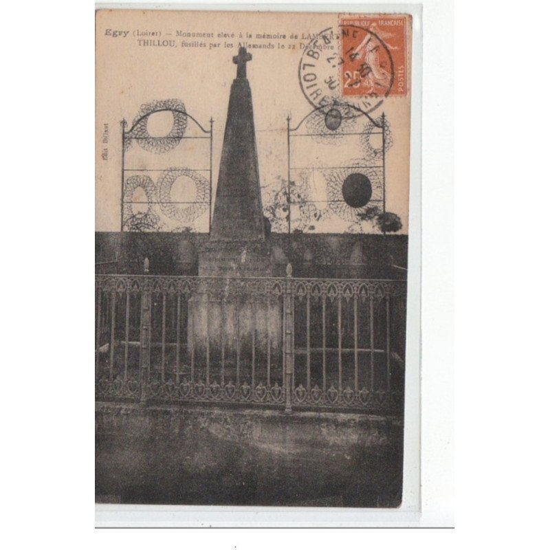 EGRY - Monument élevé à la mémoire de Lambert Thillou, fusillé par les Allemands le 22 Décembre (?) - très bon état