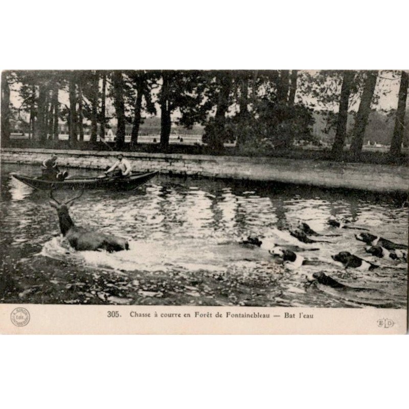 FONTAINEBLEAU: chasse à courre en forêt de fontainebleau, bat l'eau - très bon état